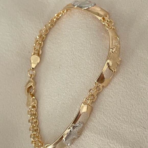 18k Gold Filled Two Tone Filigree Elephants Bracelet - Picture 5 of 7